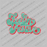 Feelin Festive Distressed Retro Shadow Red/ MintGreen Christmas PNG, Digital Download