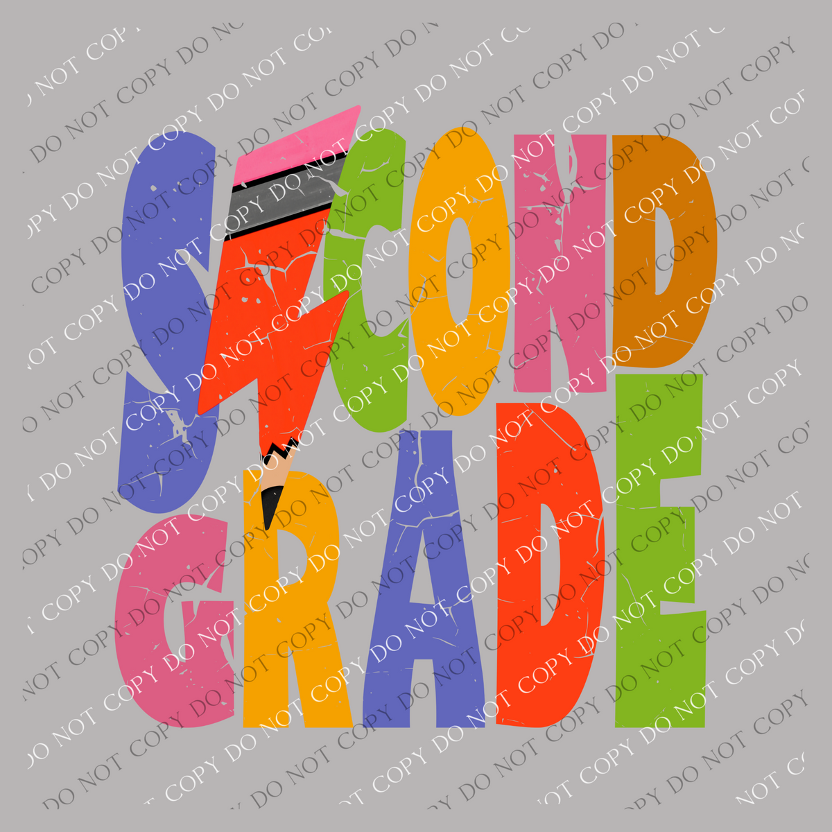 Second Grade Colorful  Distressed Pencil Lightning Bolt Design PNG