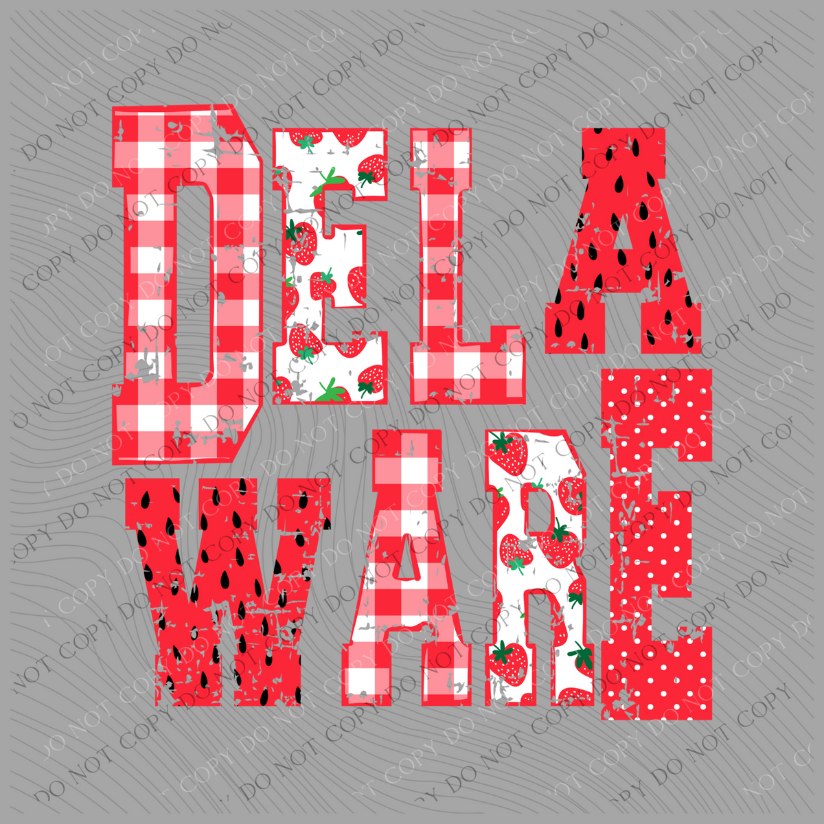Delaware Strawberries, Gingham & Polka Dots Reds/White Distressed Digital Design, PNG