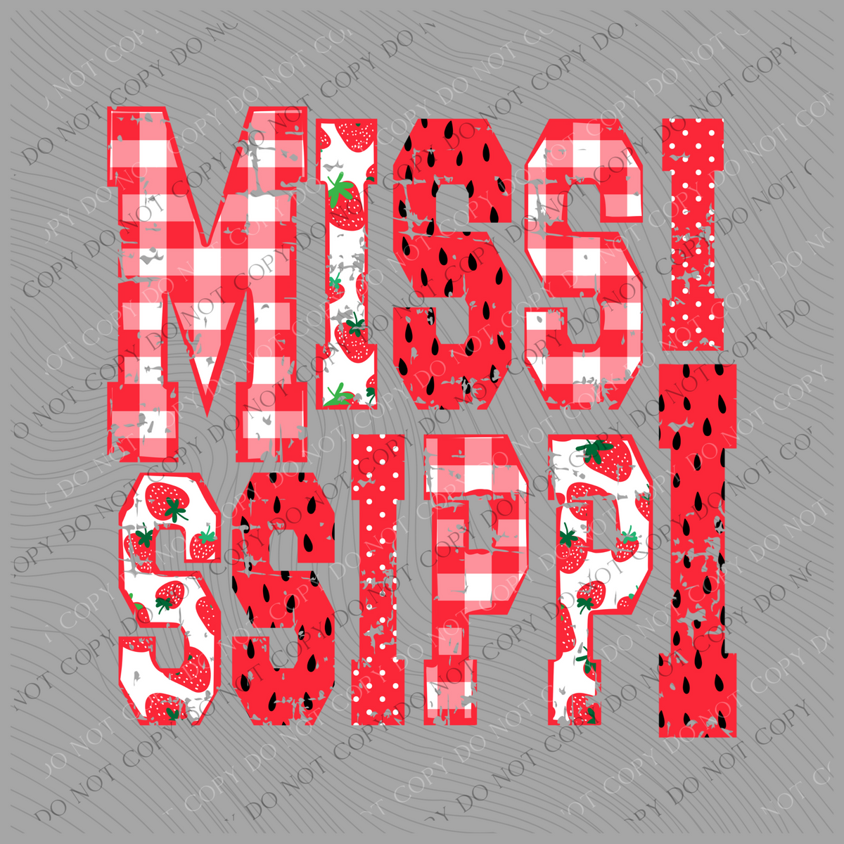 Mississippi Strawberries, Gingham & Polka Dots Reds/White Distressed Digital Design, PNG