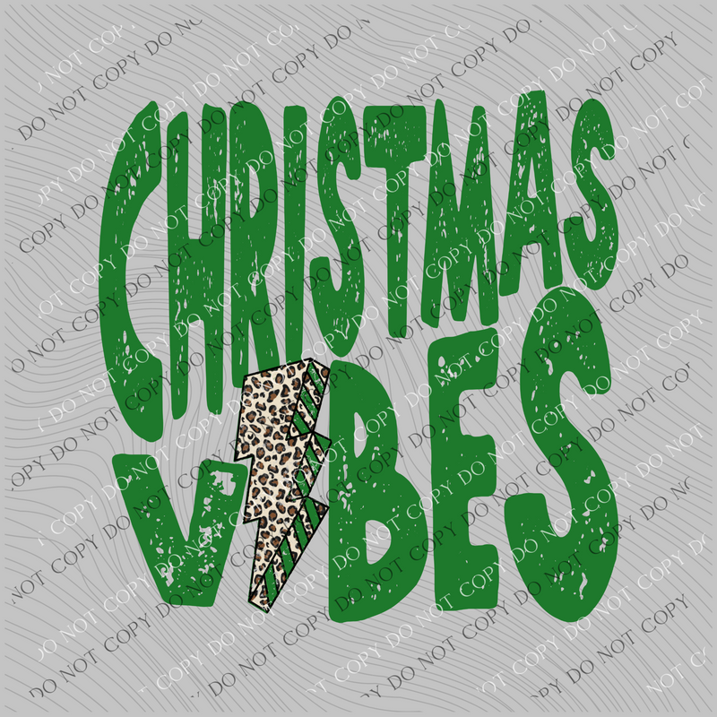 Christmas Vibes Distressed Green Leopard Lightning Bolt Digital Download, PNG