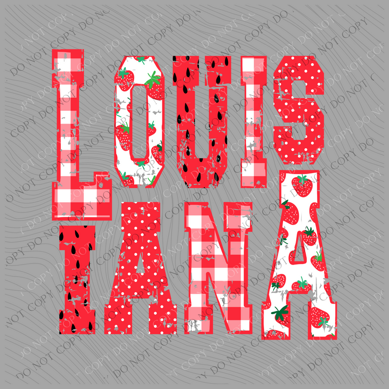 Louisiana Strawberries, Gingham & Polka Dots Reds/White Distressed Digital Design, PNG