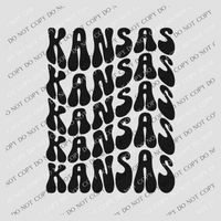 Kansas Groovy Wave Stacked Digital Design PNG, Both Black and White Designs Incuded