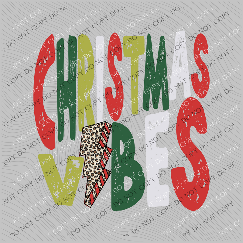 Christmas Vibes Distressed Greens/Red/White Leopard Lightning Bolt Digital Download, PNG