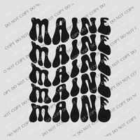 Maine Groovy Wave Stacked Digital Design PNG, Both Black and White Designs Incuded