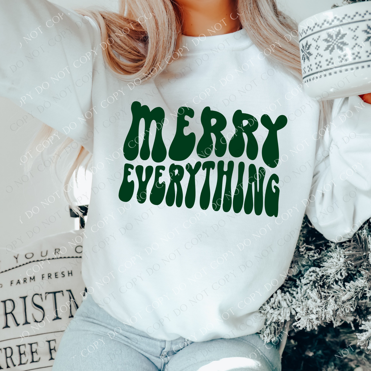 Merry Everything Groovy Wave Single Color Forest Green Christmas Digital Download, PNG