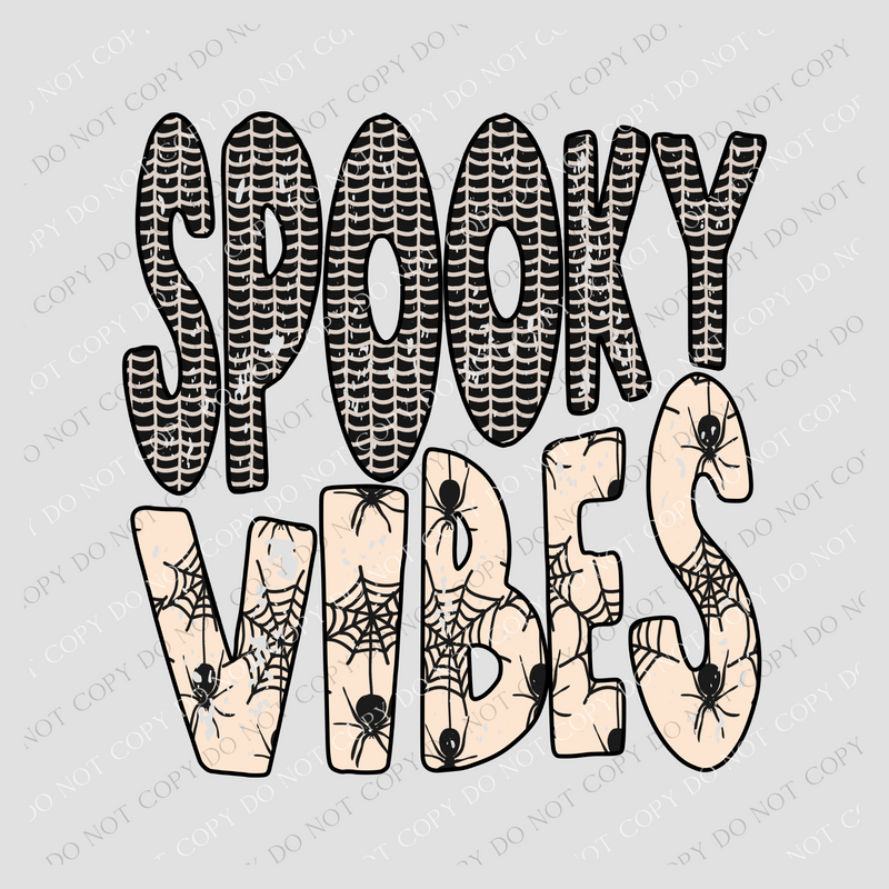 Spooky Vibes Spider & Webs Distressed in Black/Cream Digital Design, PNG