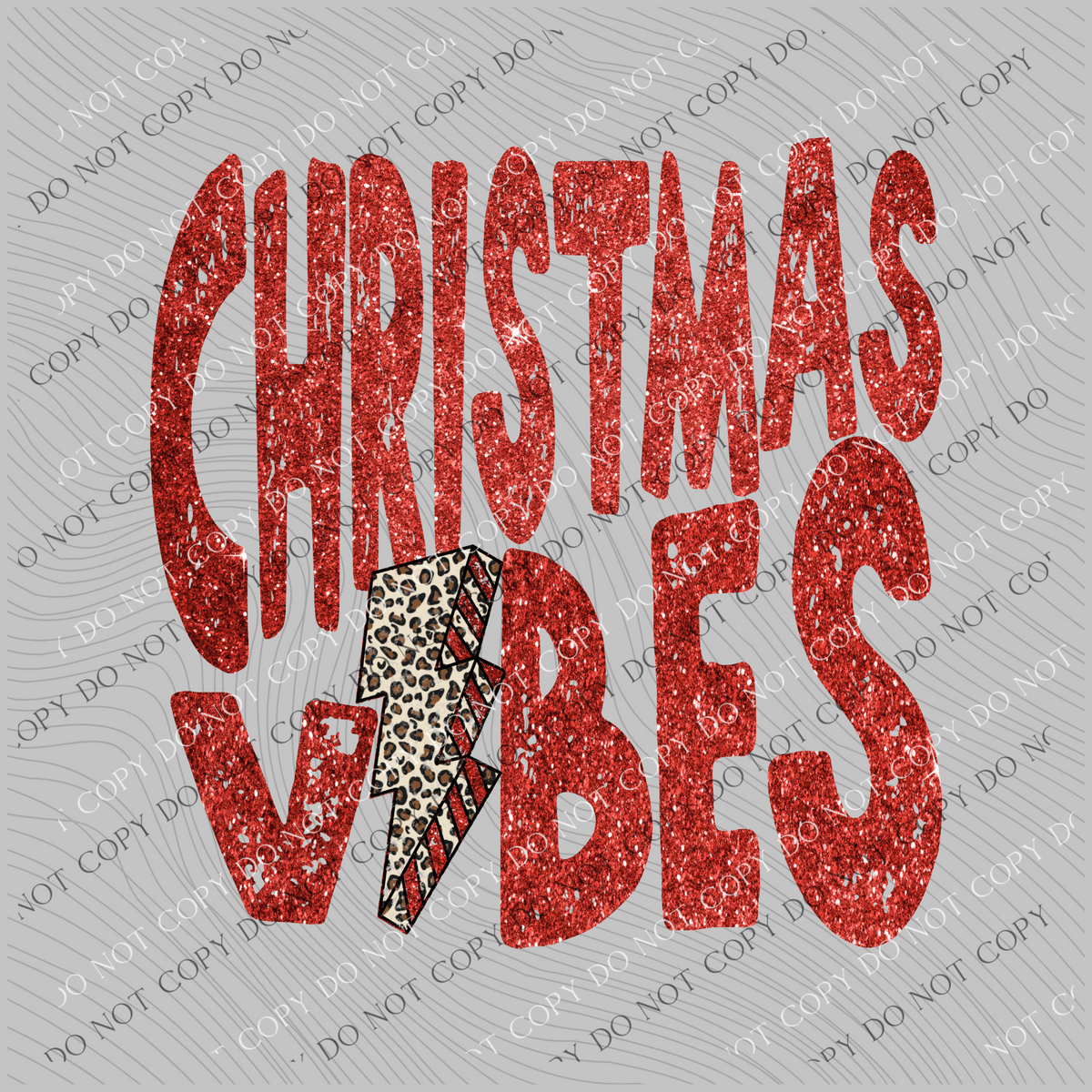 Christmas Vibes Distressed Red Glitter Leopard Lightning Bolt Digital Download, PNG
