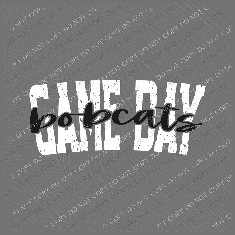 Game Day Bobcats Cutout Curved Distressed White/Black Digital Design, PNG
