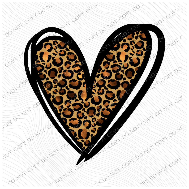 Leopard Foil Heart with Black Outline Valentine Digital Design, PNG