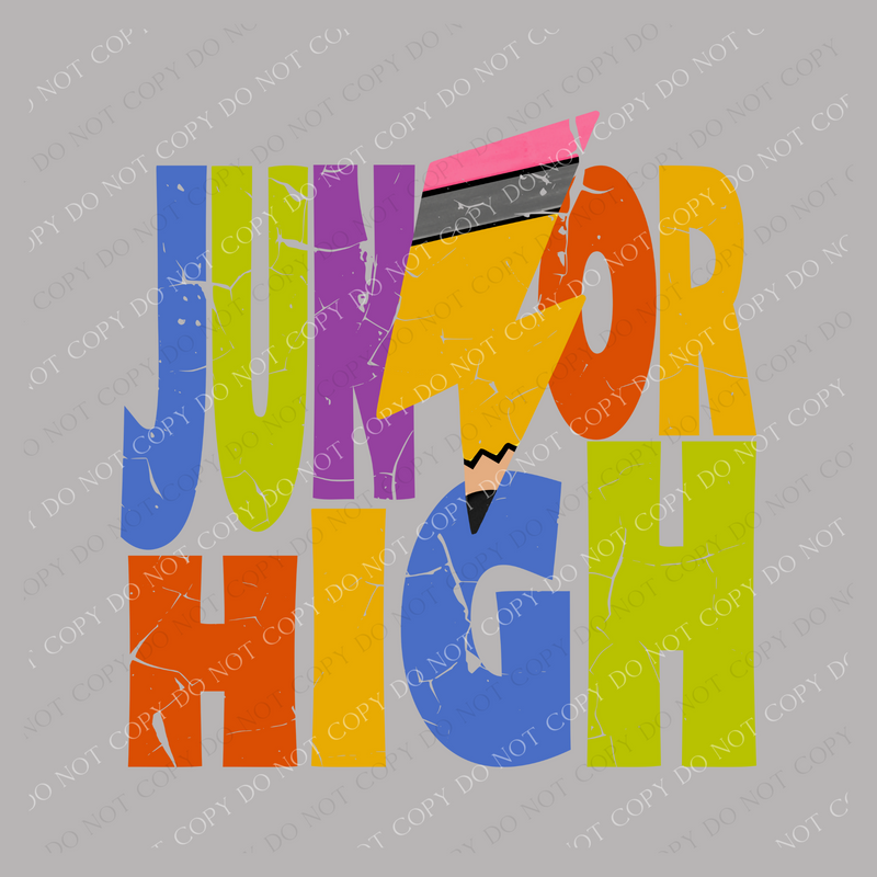 Junior High Colorful  Distressed Pencil Lightning Bolt Design PNG