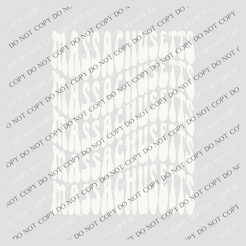 Massachusetts Groovy Wave Stacked Digital Design PNG, Both Black and White Designs Incuded