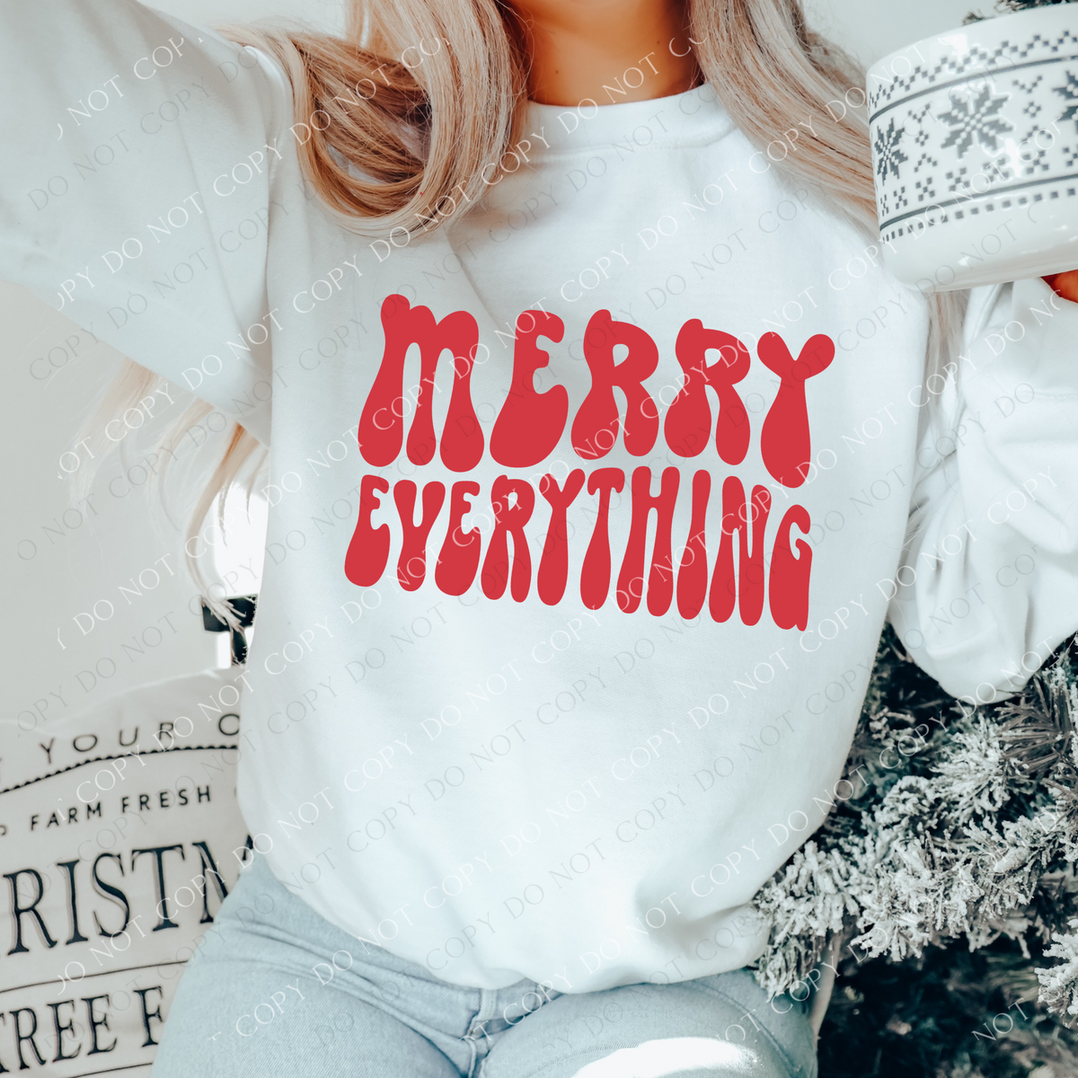 Merry Everything Groovy Wave Single Color Red Christmas Digital Download, PNG