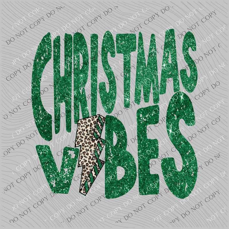 Christmas Vibes Distressed Green Glitter Leopard Lightning Bolt Digital Download, PNG