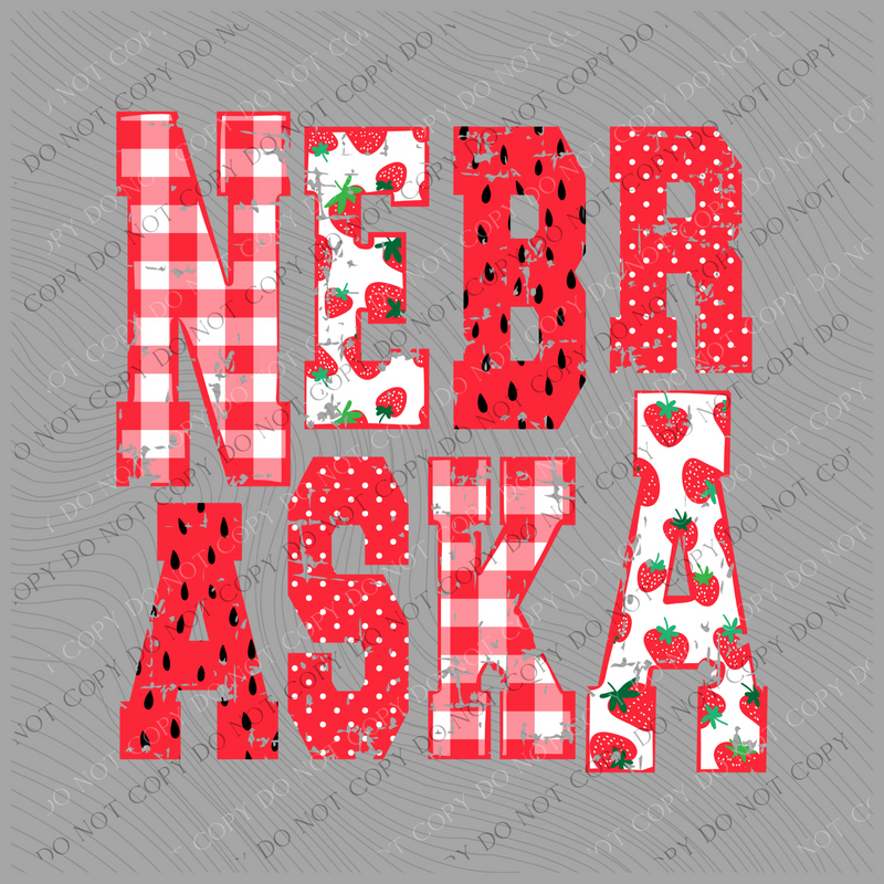 Nebraska Strawberries, Gingham & Polka Dots Reds/White Distressed Digital Design, PNG