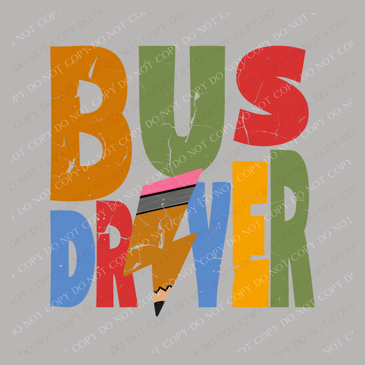 Bus Driver Colorful  Distressed Pencil Lightning Bolt Design PNG