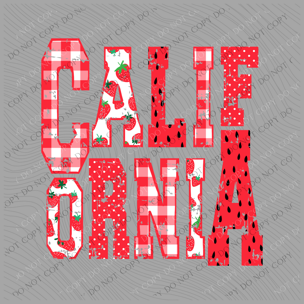 California Strawberries, Gingham & Polka Dots Reds/White Distressed Digital Design, PNG