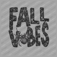 Distressed Fall Vibes in Charcoal Glitter with Spider Design PNG
