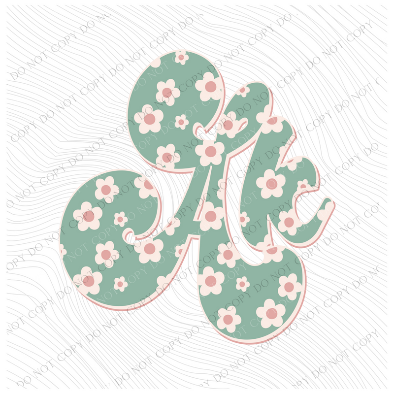 AK Alaska Vintage Floral Green, Pink & Cream Digial Design, PNG