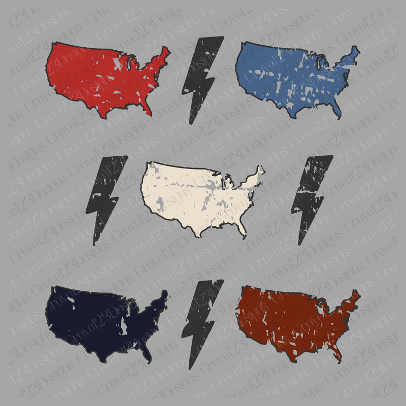 USA / America Collage Lightning Bolt Distressed