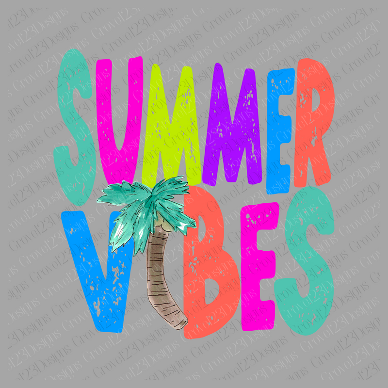Summer Vibes Colorful Palm Tree Distressed
