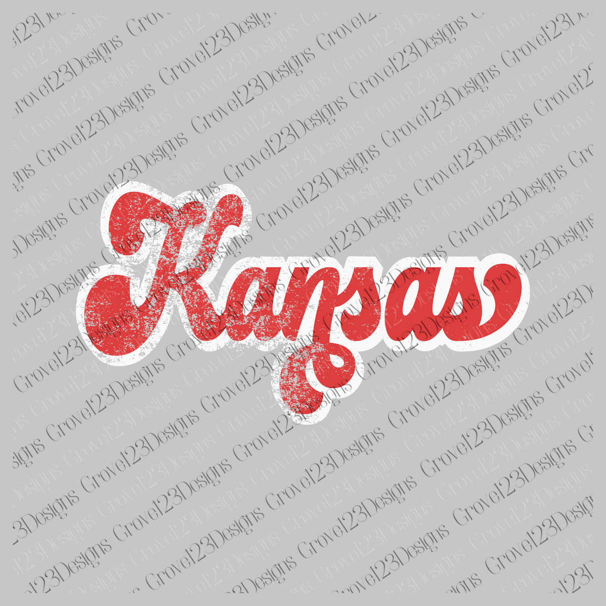 Kansas Red & White Retro Shadow Distressed
