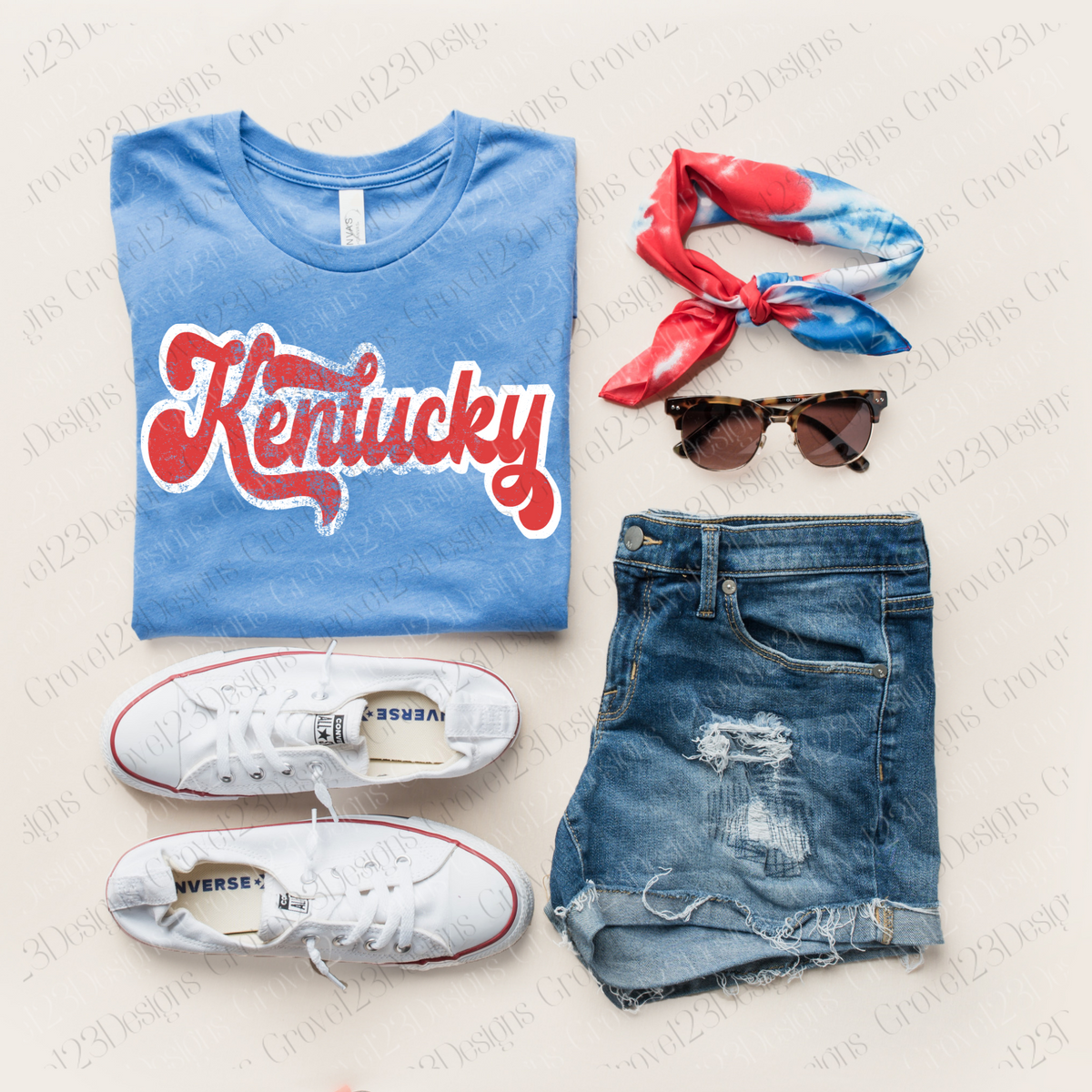 Kentucky Red & White Retro Shadow Distressed