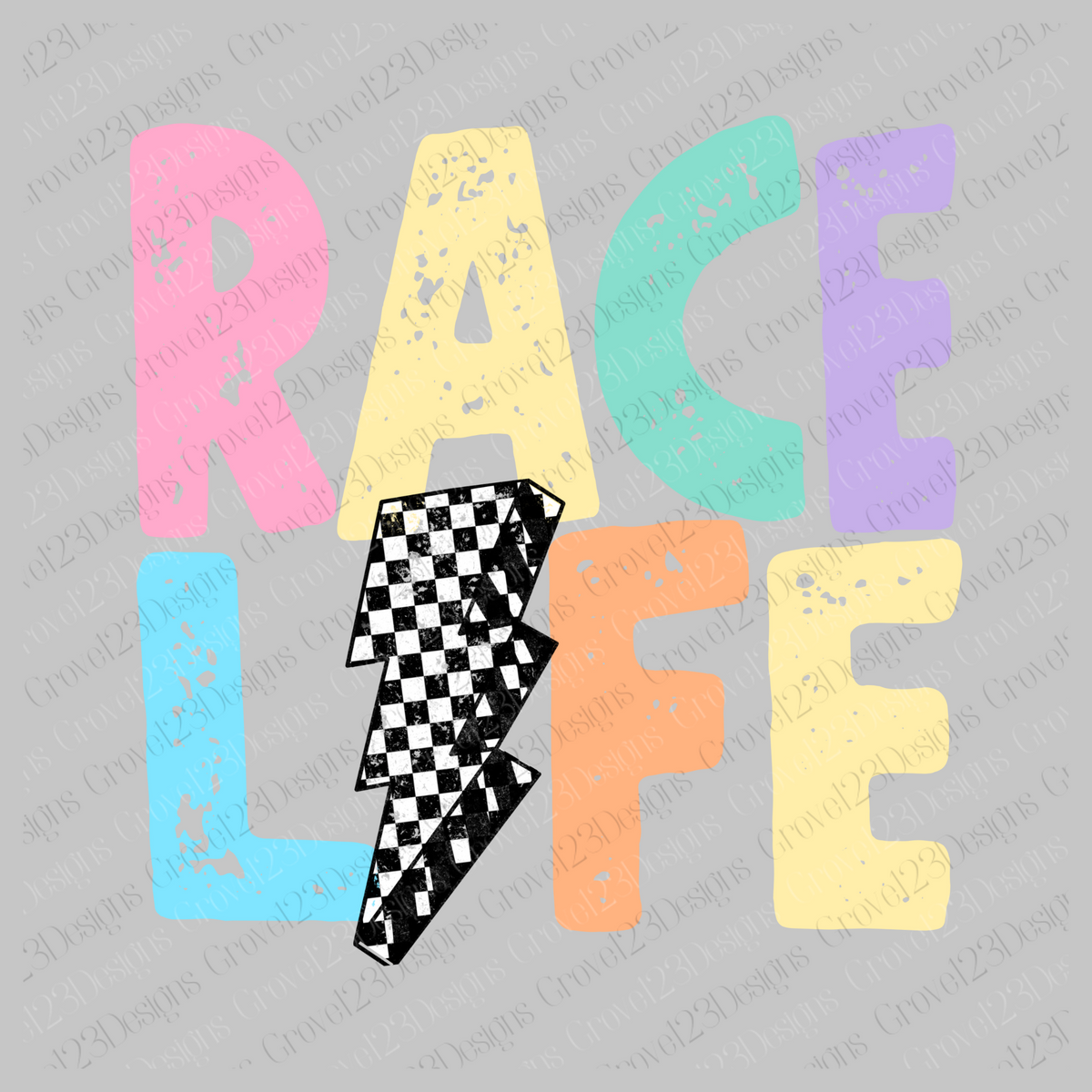 Race Life Pastels Distressed Checkered Lightning Bolt