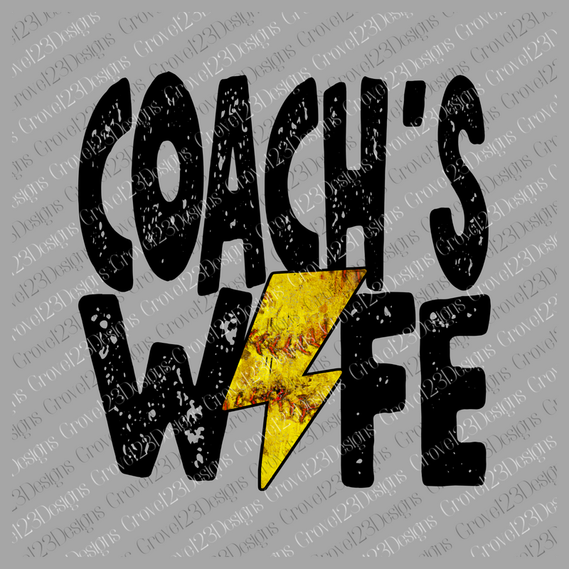 Coach's Wife Black Distressed Softball Lightning Bolt Design