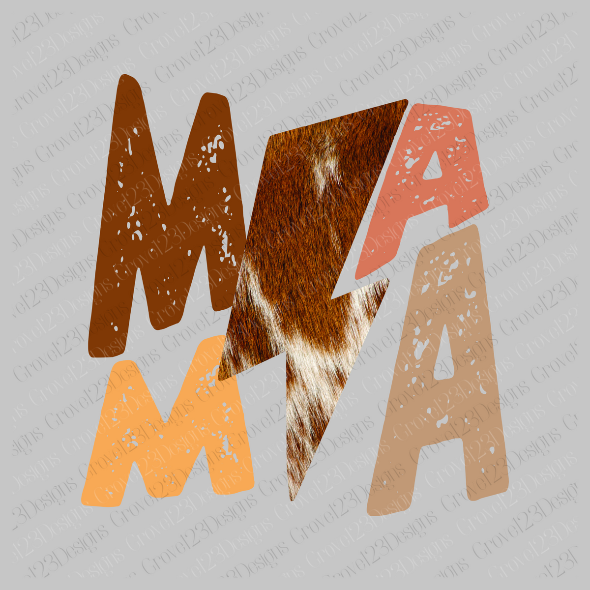 Mama Western Colors Distressed Cowhide Lightning Bolt