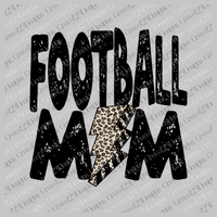 Football Mom Black Distressed Leopard Lightning Bolt