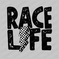 Race Life Black Distressed Checkered Lightning Bolt