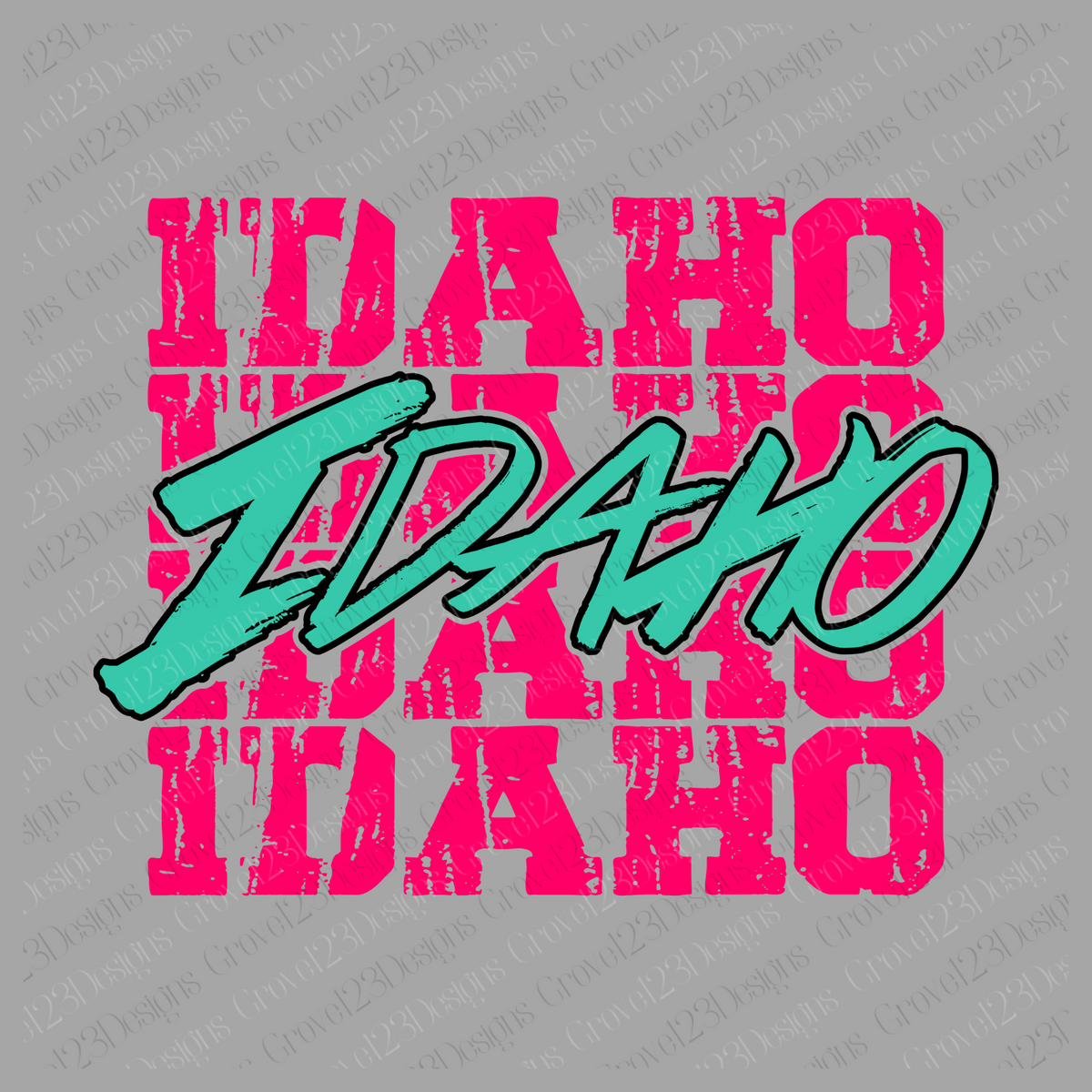 Idaho Pink and Teal Distressed Stacked Cutout
