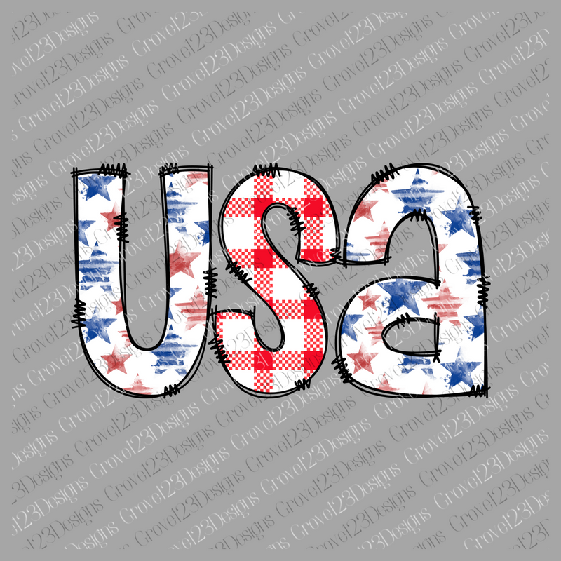 USA Watercolor Stars Gingham Outlined Design