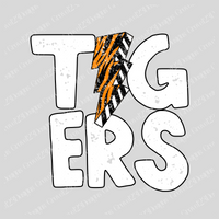 Tigers White with Black Outline Distressed Tiger Stripe Lightning Bolt