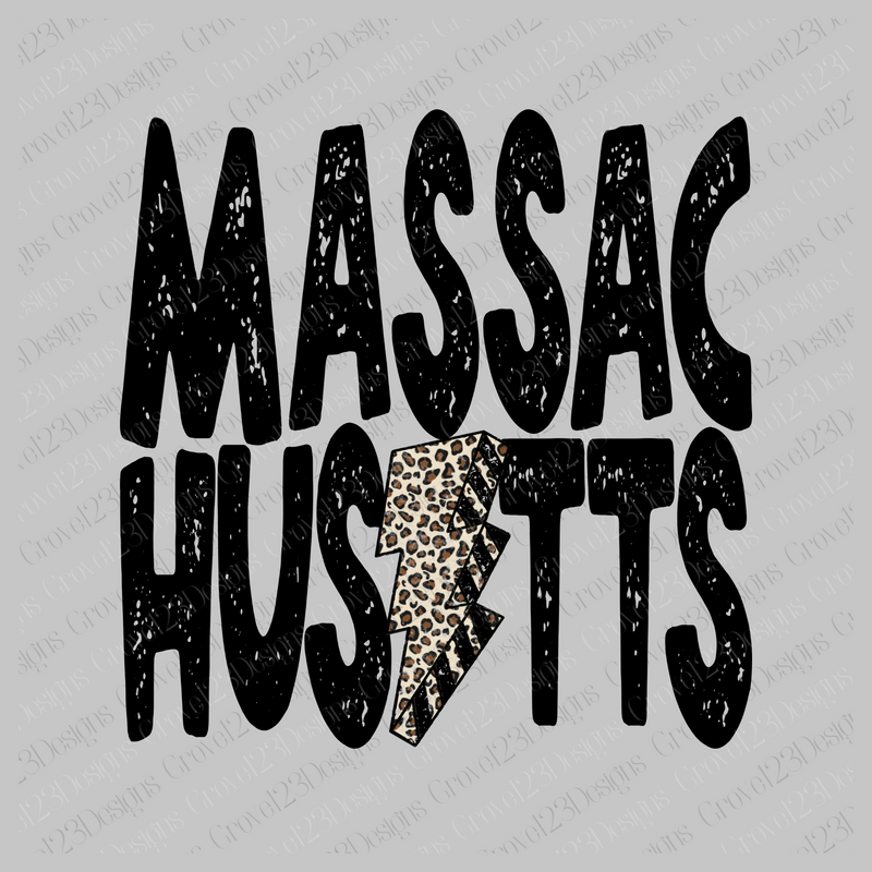 Massachusetts Black Distressed Leopard Lightning Bolt