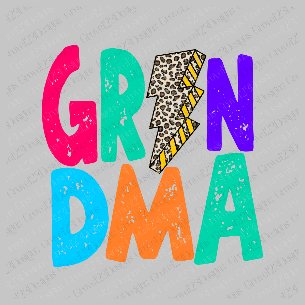 Grandma Colorful Distressed Leopard Lightning Bolt
