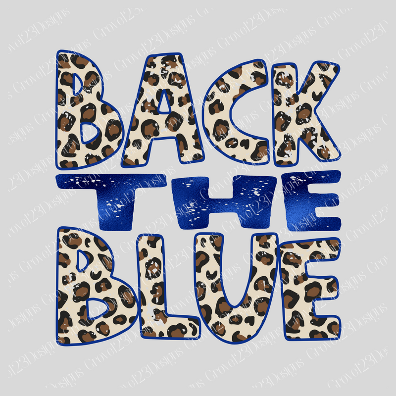 Back the Blue Outline Distressed Blue Foile Leopard