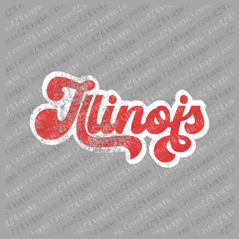 Illinois Red & White Retro Shadow Distressed