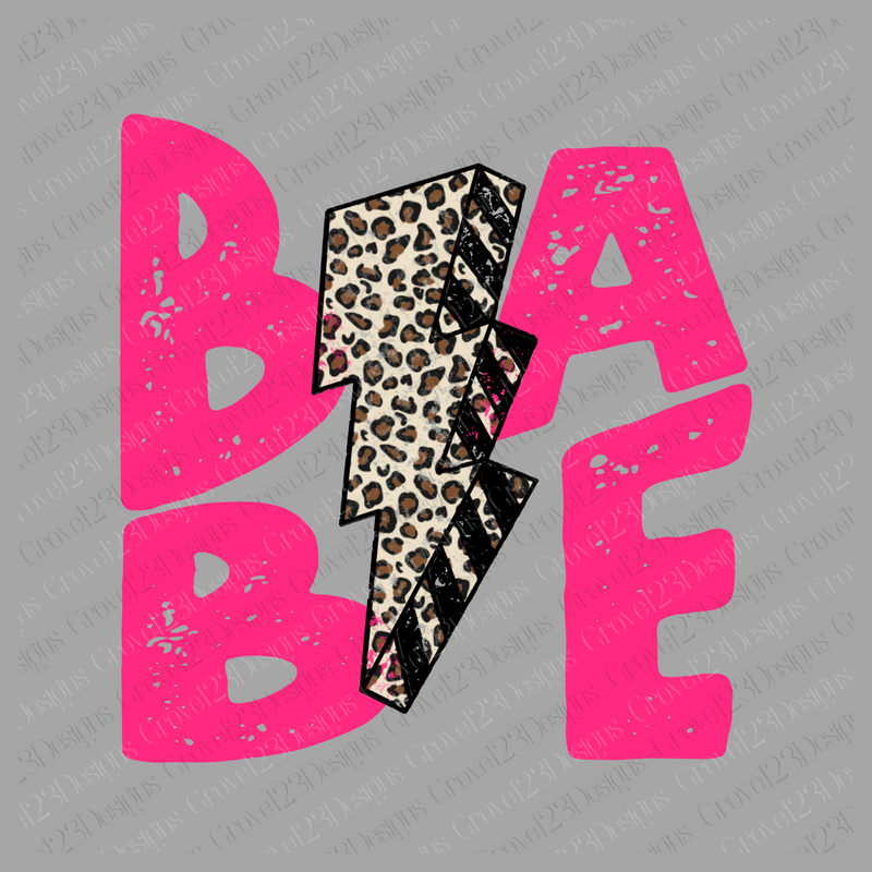 Babe Pink Distressed Leopard Lightning Bolt