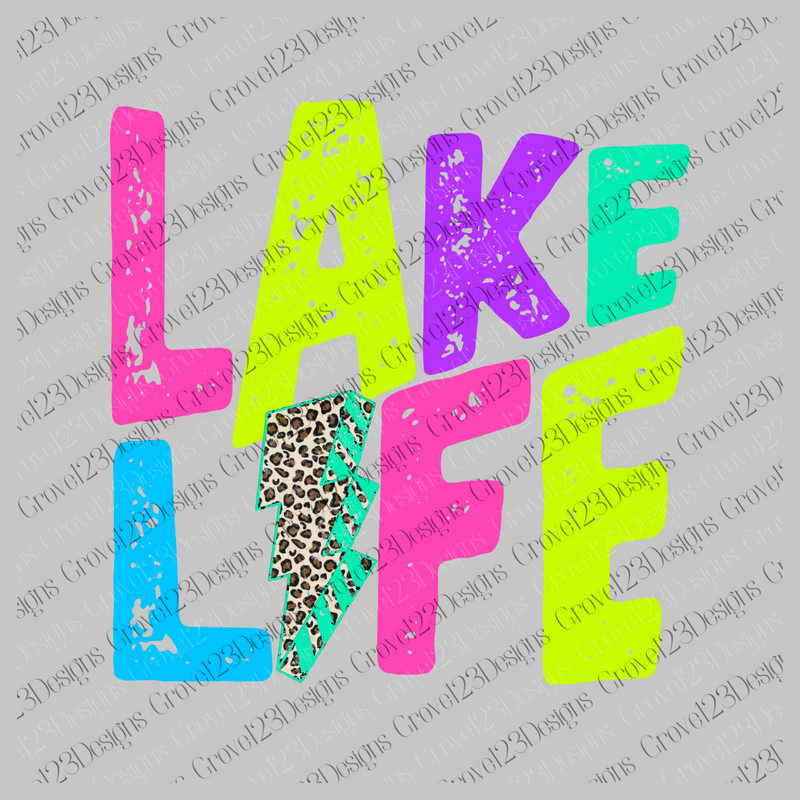 Lake Life Neons Distressed Leopard Lightning Bolt