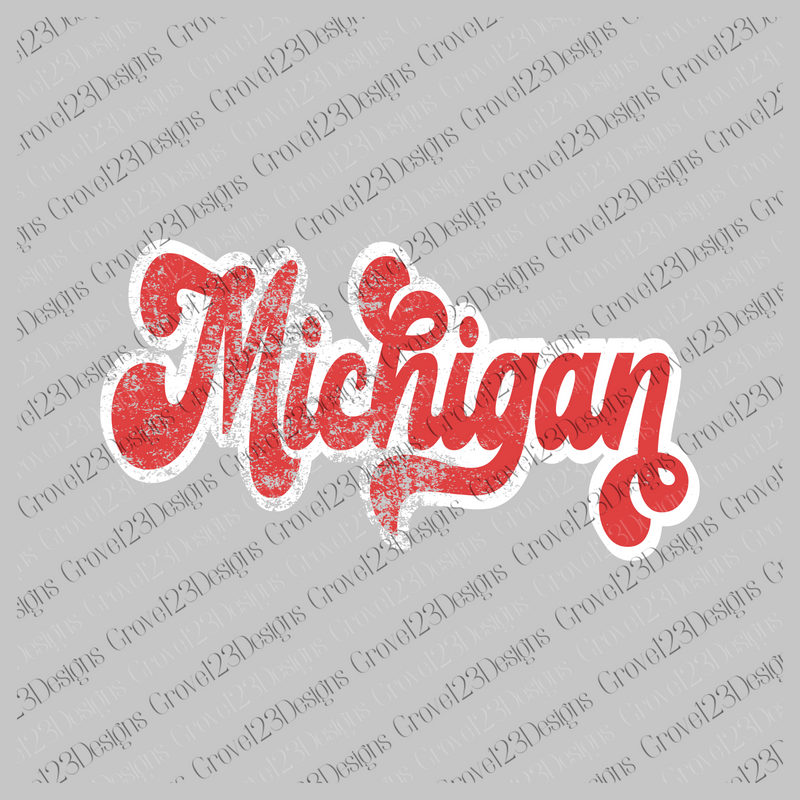 Michigan Red & White Retro Shadow Distressed