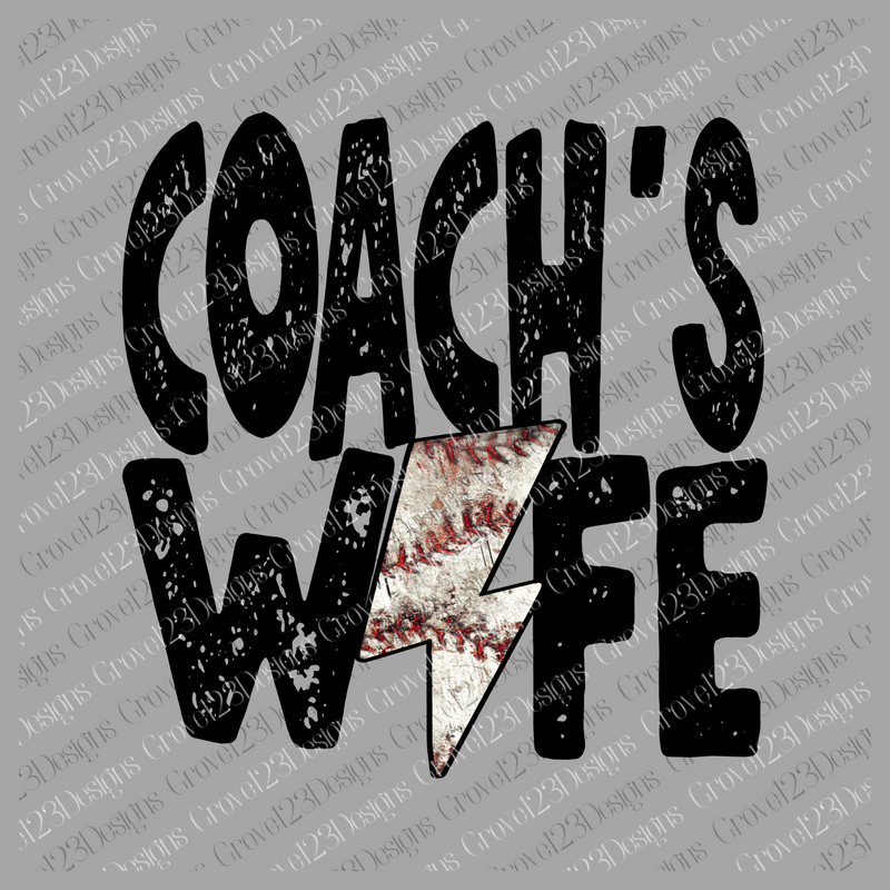 Coach's Wife Black Distressed Baseball Lightning Bolt Design