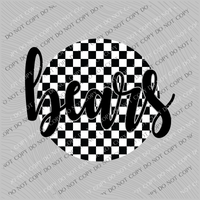 Bear Checkered Circle Cutout Black/White Mascot Digital Design, PNG