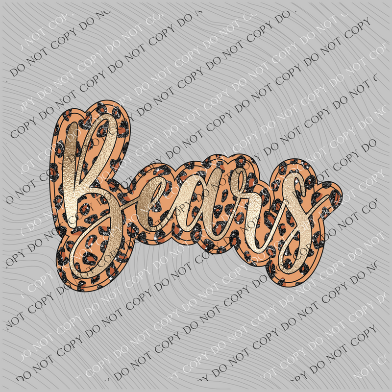 Bears Script Leopard Glitter and Foil PNG,  Digital Design
