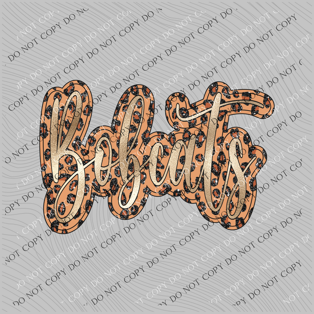 Bobcats Script Leopard Glitter and Foil PNG,  Digital Design