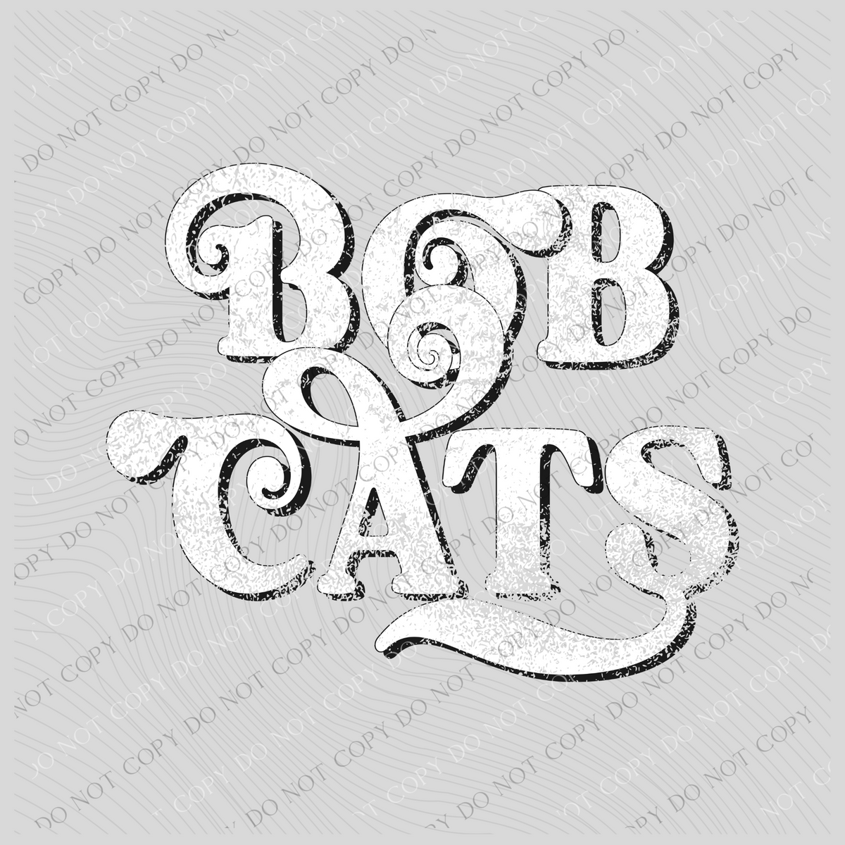 Bobcats Swirl Distressed White & Black Digital Design, PNG