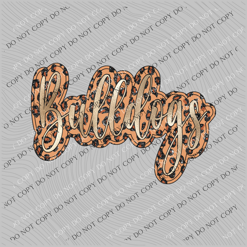 Bulldogs Script Leopard Glitter and Foil PNG,  Digital Design