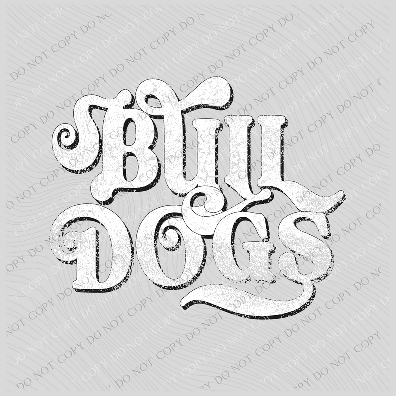 Bulldogs Swirl Distressed White & Black Digital Design, PNG
