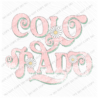 Colorado Retro Swirl Daisies Distressed Pink & Green Spring & Summer Digital Design, PNG